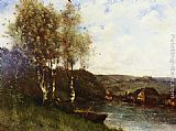 Edge Canvas Paintings - Fisherman at the River's Edge